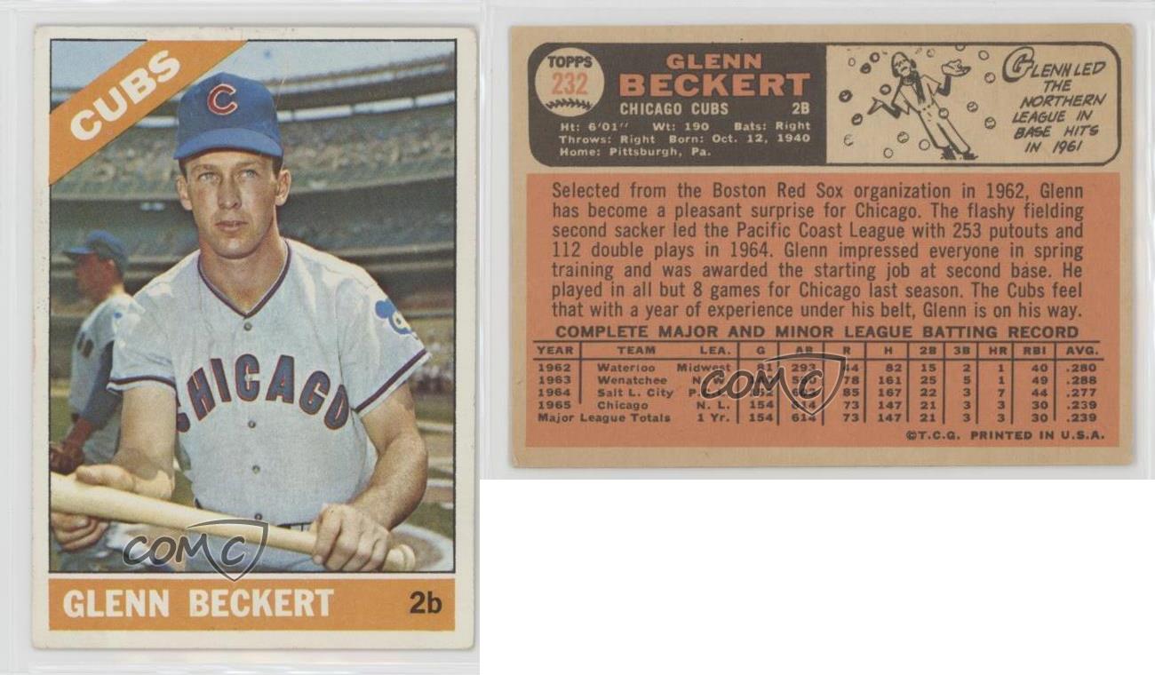 1966 Topps Baseball Glenn Beckert Chicago Cubs Card #232 