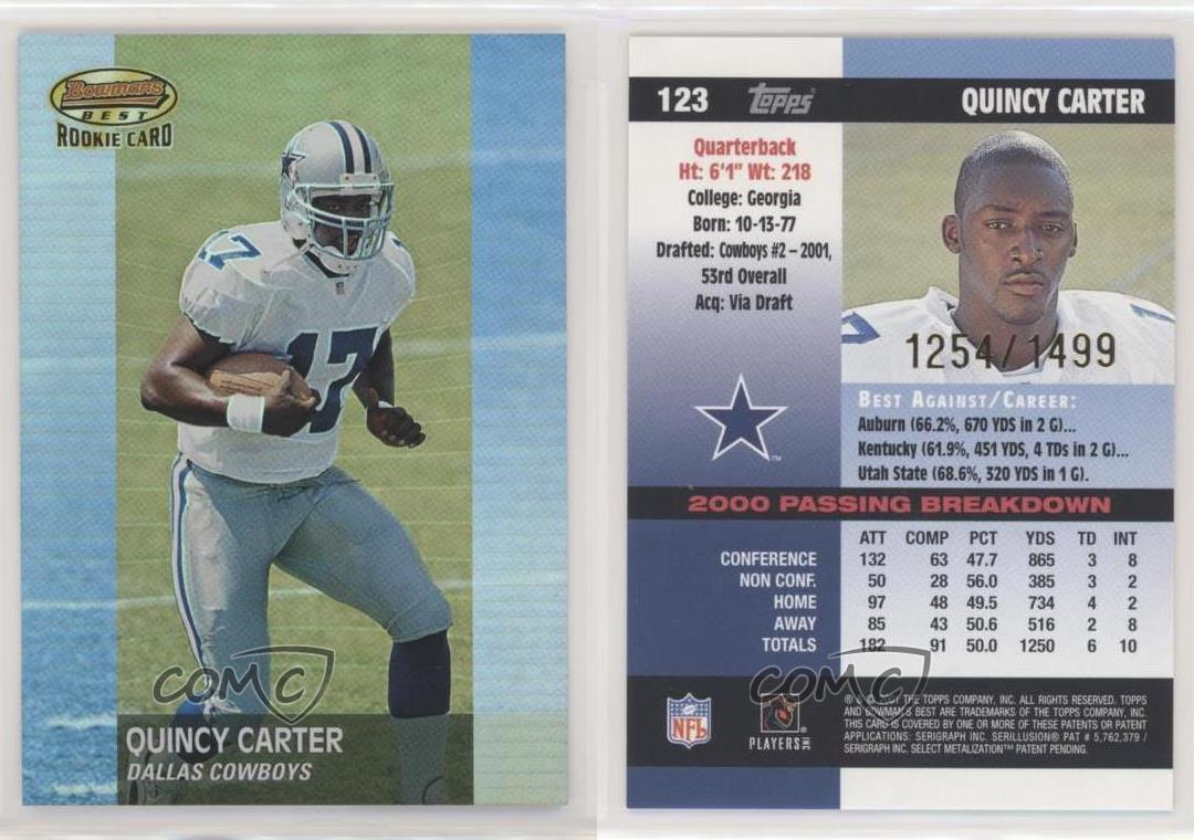 2001 Bowman's Best /1499 Quincy Carter #123 Rookie RC - Picture 4 of 4