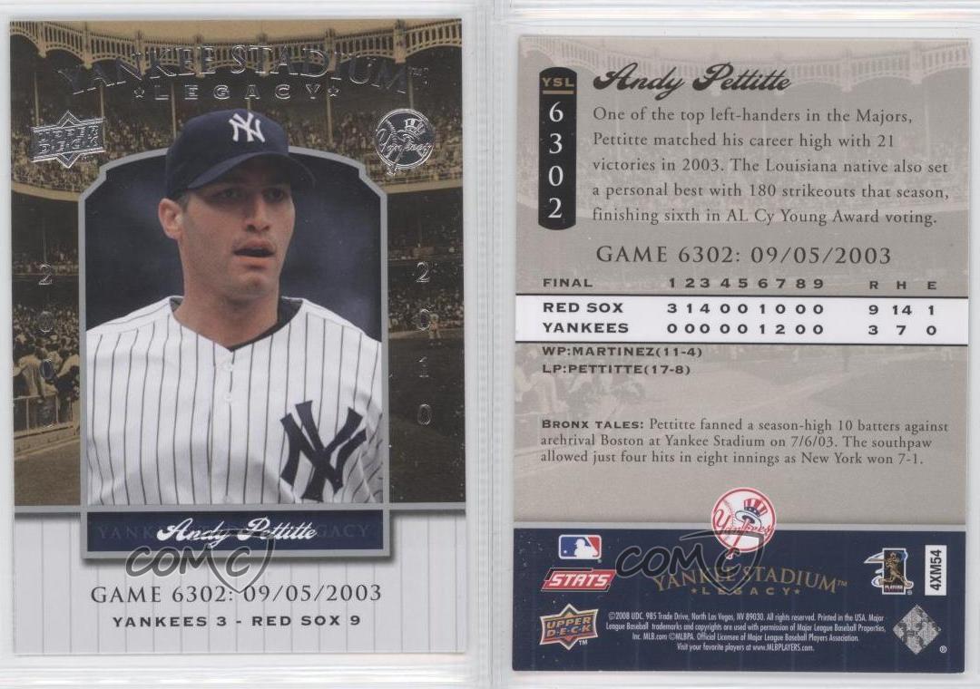2008 Upper Deck Yankee Stadium Legacy Andy Pettitte #YSL6302 ventes exceptionnelles