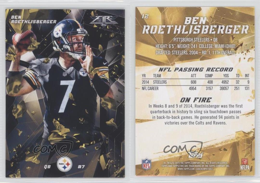 : Football NFL 2015 Fire #12 Ben Roethlisberger NM-MT Steelers :  Collectibles & Fine Art