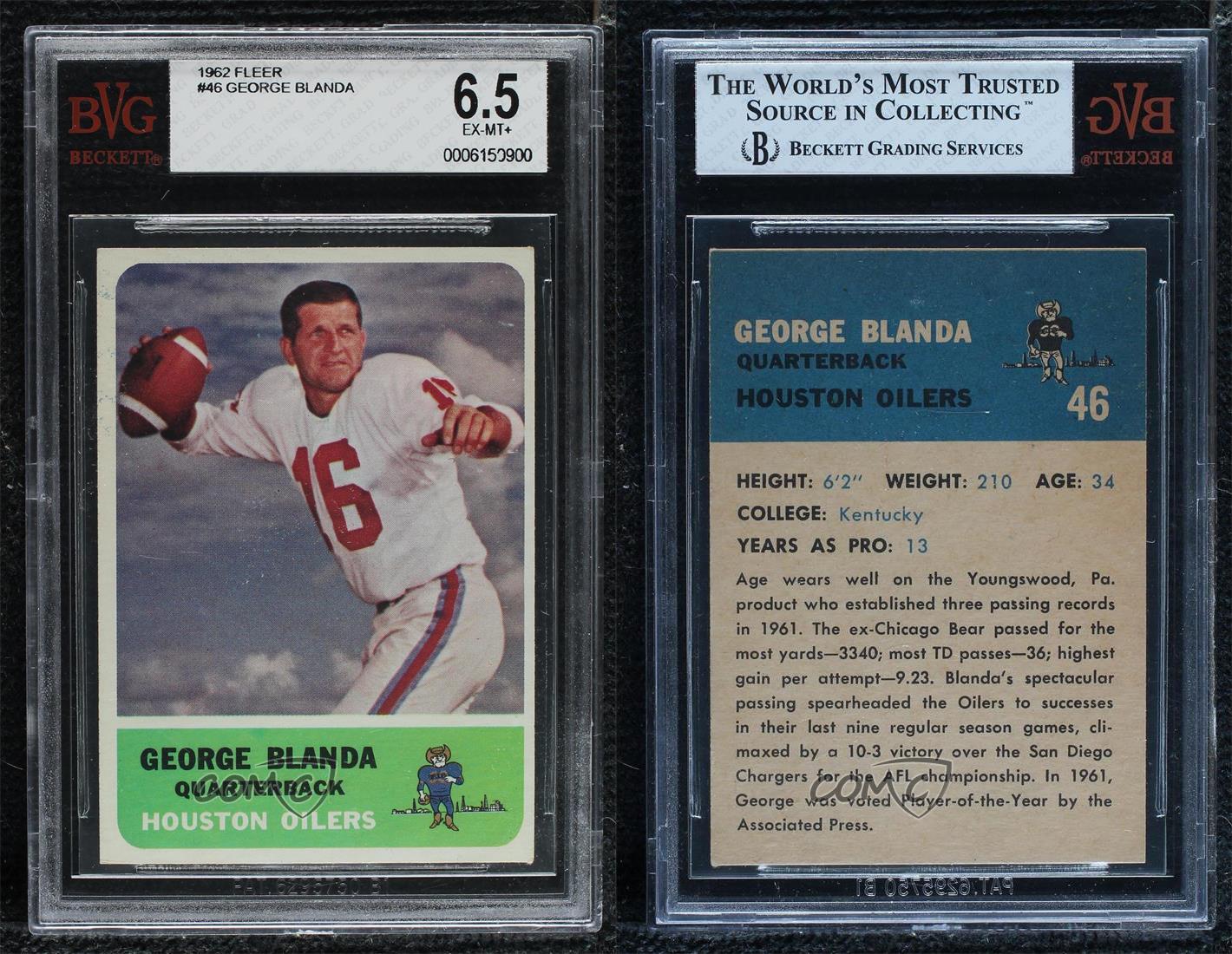 1962 Fleer George Blanda #46 BVG 6.5 HOF