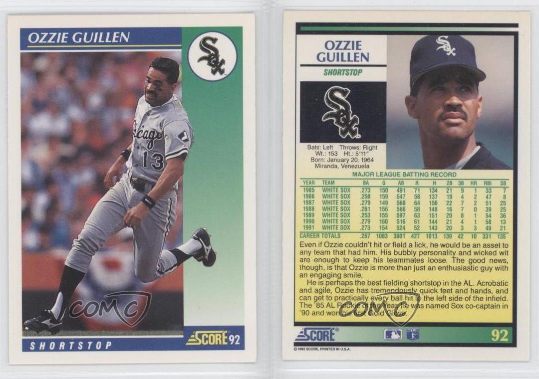 Ozzie Guillen - White Sox - #92 Score 1992 Baseball Trading Card