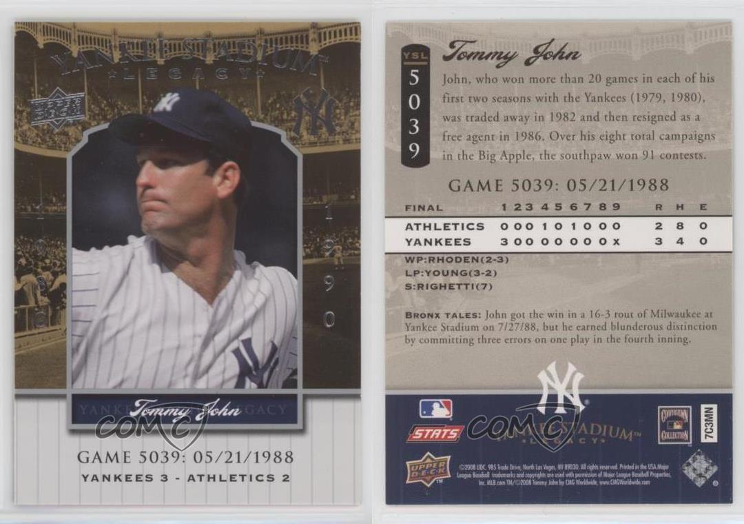 2008 Upper Deck Yankee Stadium Legacy Tommy John soldes #YSL5039