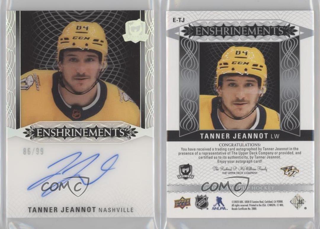 2022-23 Upper Deck The Cup Enshrinements /99 Tanner Jeannot #E-TJ Auto économies