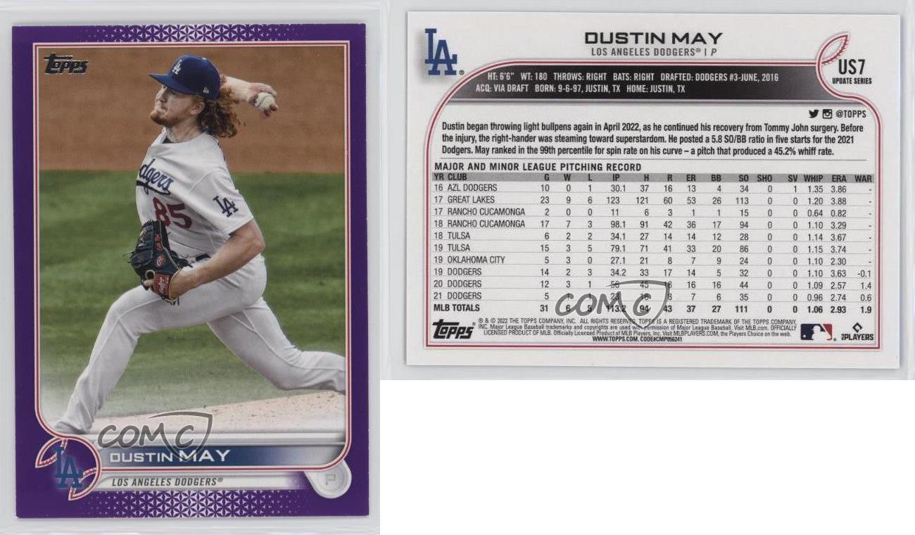 2022 Topps Update Meijer Purple Parallel Dustin May #US7 Baseball Card