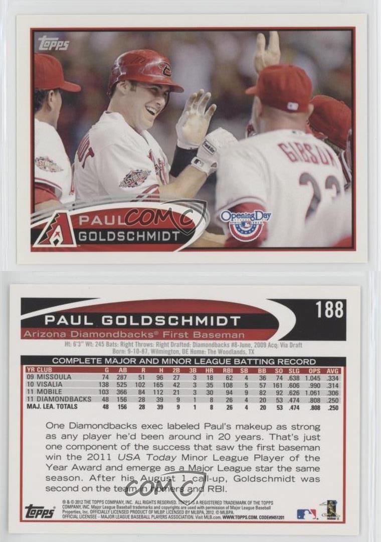Journée douverture Topps 2012 Paul Goldschmidt #188 le moins cher