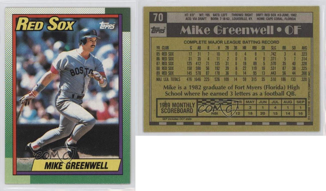1990 Topps MIKE GREENWELL Boston RED SOX Baseball Card MLB #70