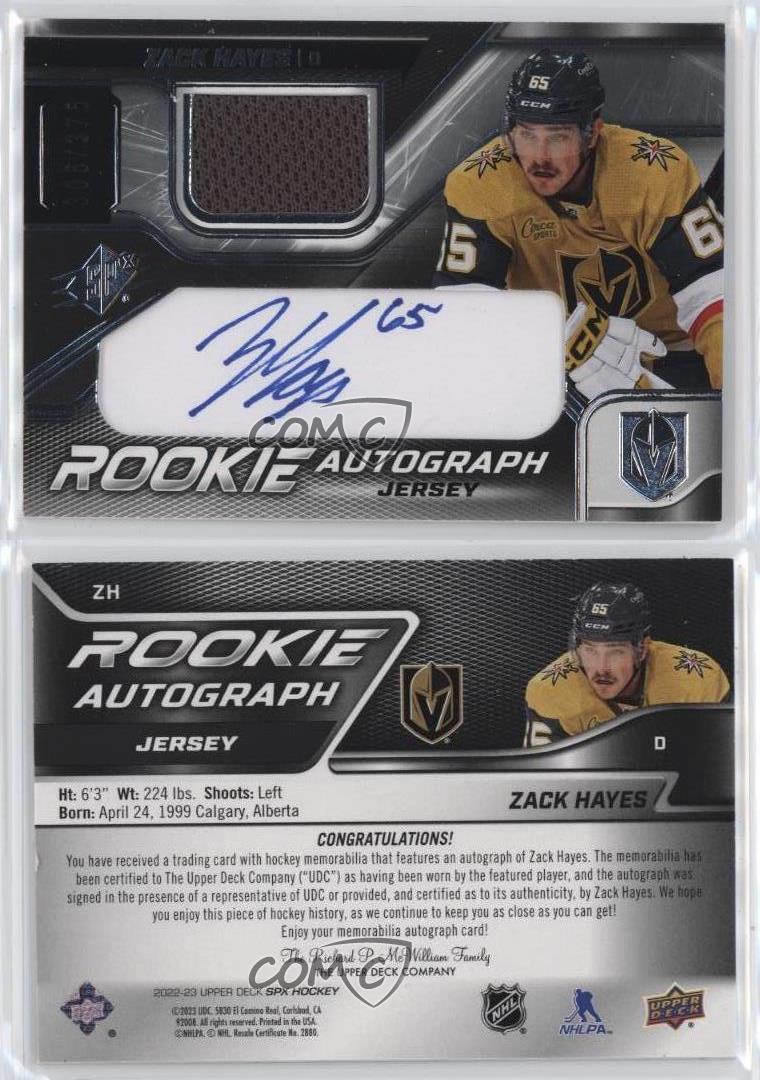 2022-23 SPx Rookie Auto Jersey /375 Tier 1 Zack Hayes #ZH Auto RC