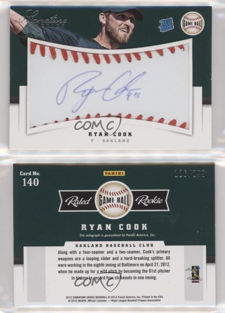 2012 Panini Signature Series Rated Game Ball /299 Ryan Cook #140 Rookie Auto RC