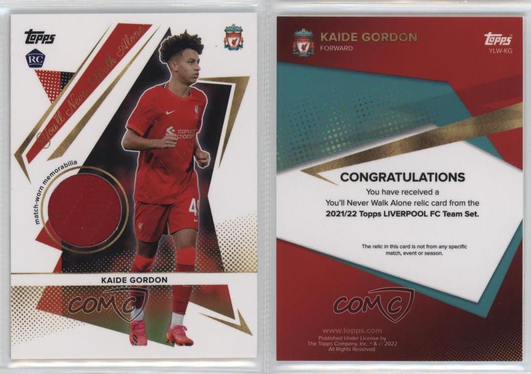 2021-22 Liverpool Team Set You'll Never Walk Alone Relics Kaide Gordon Rookie RC - Picture 4 of 4