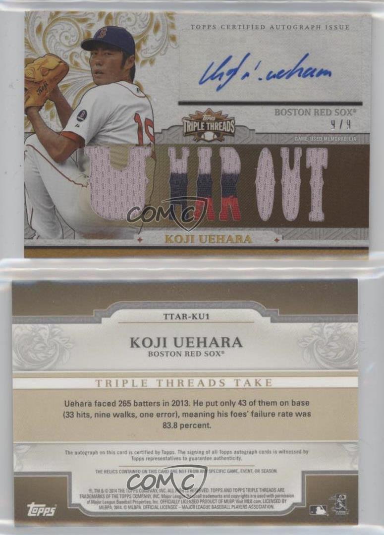 2014 Topps Triple Threads Auto Relics Gold /9 Koji Uehara #TTAR-KU1 Auto - Picture 3 of 3