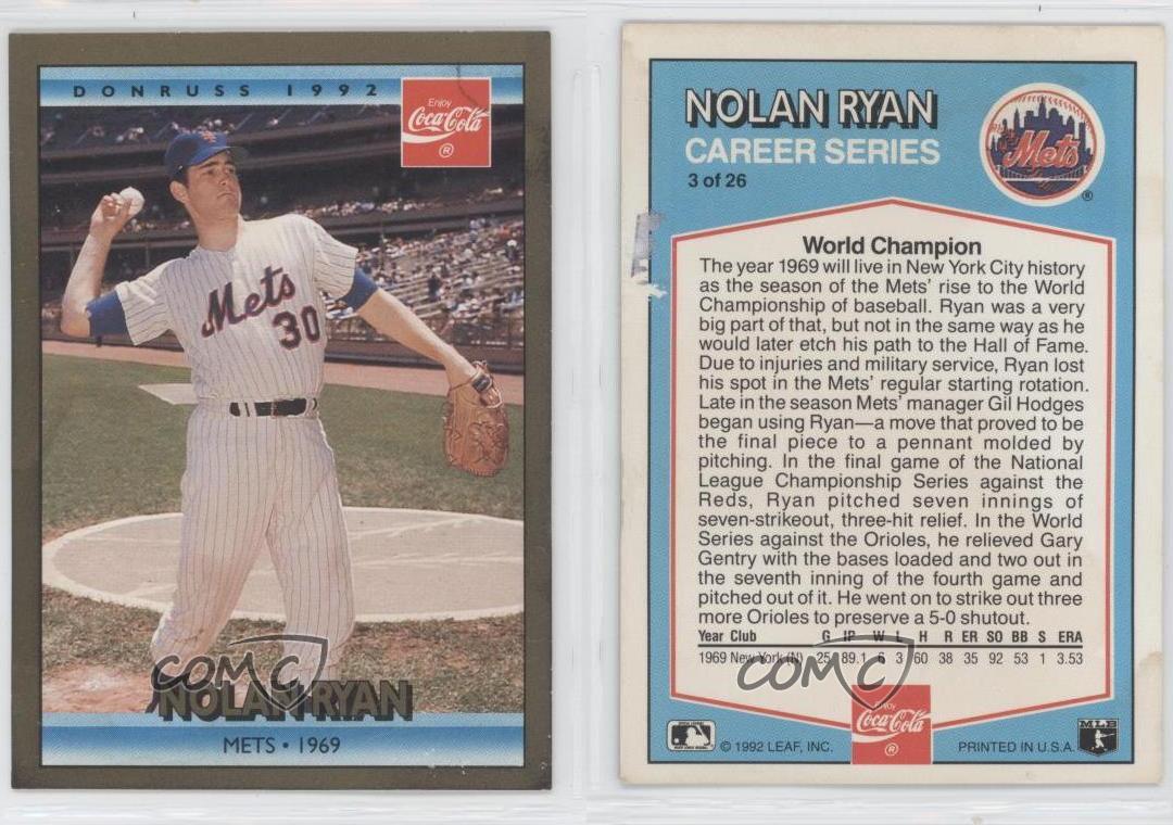 1992 Donruss Career Series 3 Nolan Ryan New York Mets Baseball Card eBay