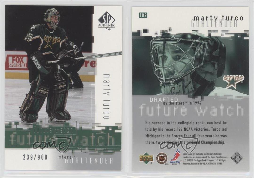 2000-01 SP Authentic Future Watch /900 Marty Turco #102 Rookie RC - Picture 3 of 4