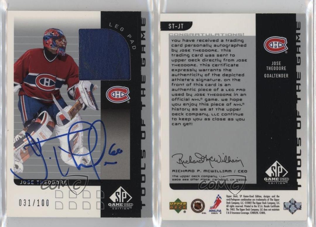 2001-02 SP Game Used Edition Tools of the /100 Jose Theodore #ST-JT Auto - Picture 3 of 3