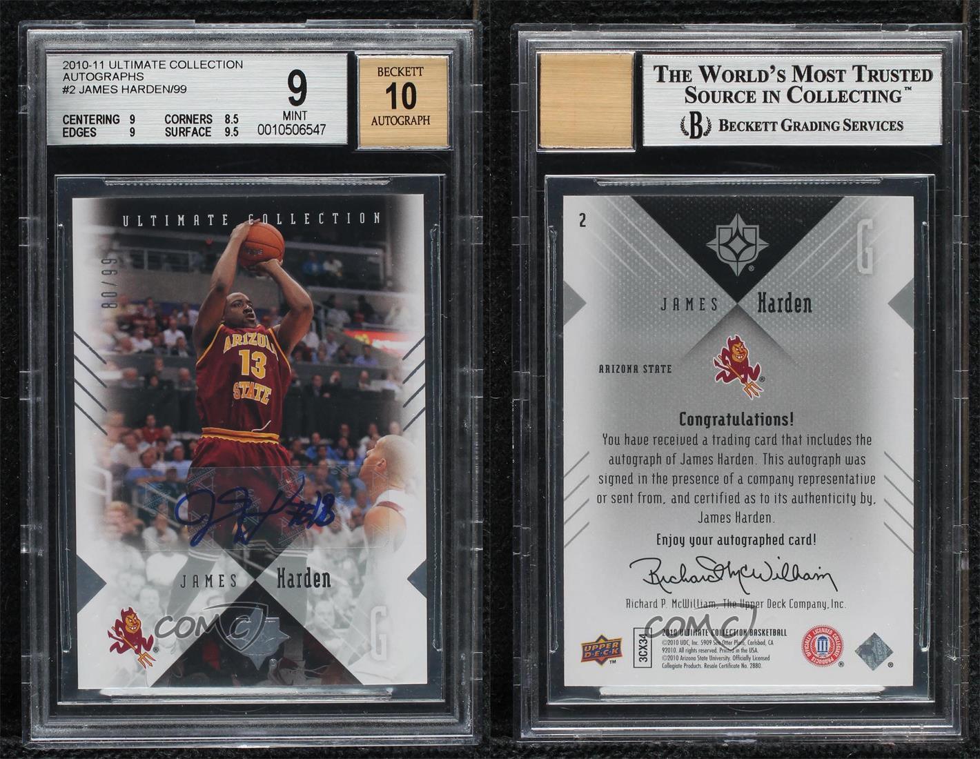 2010-11 Ultimate Collection Ultimate Auto /99 James Harden #2 BGS 9 MINT Auto - Picture 3 of 3