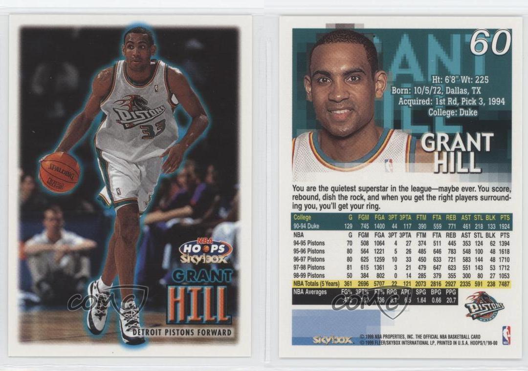 199900 Skybox NBA Hoops 60 Grant Hill Detroit Pistons Basketball Card