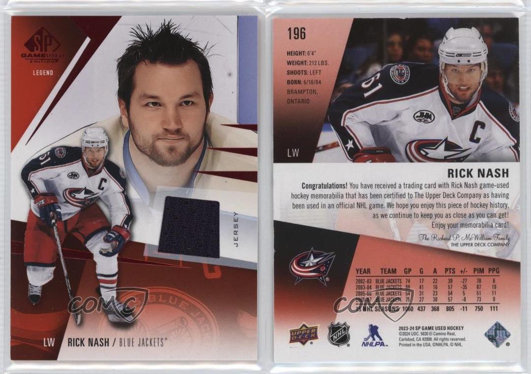 Maglia Leggende Upper Deck SP 2023-24 Gioco Usato Rick Nash #196 - Foto 3 di 5