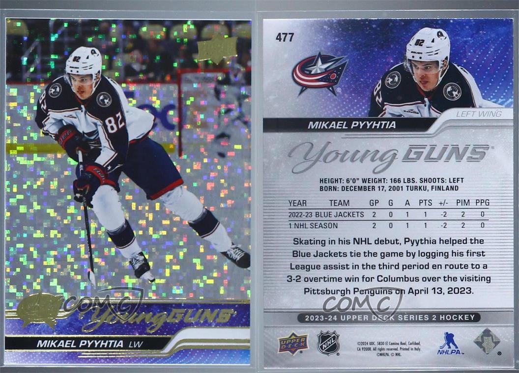 2023-24 Series 2 Young Guns Speckled Rainbow Foil Mikael Pyyhtia #477 Rookie RC