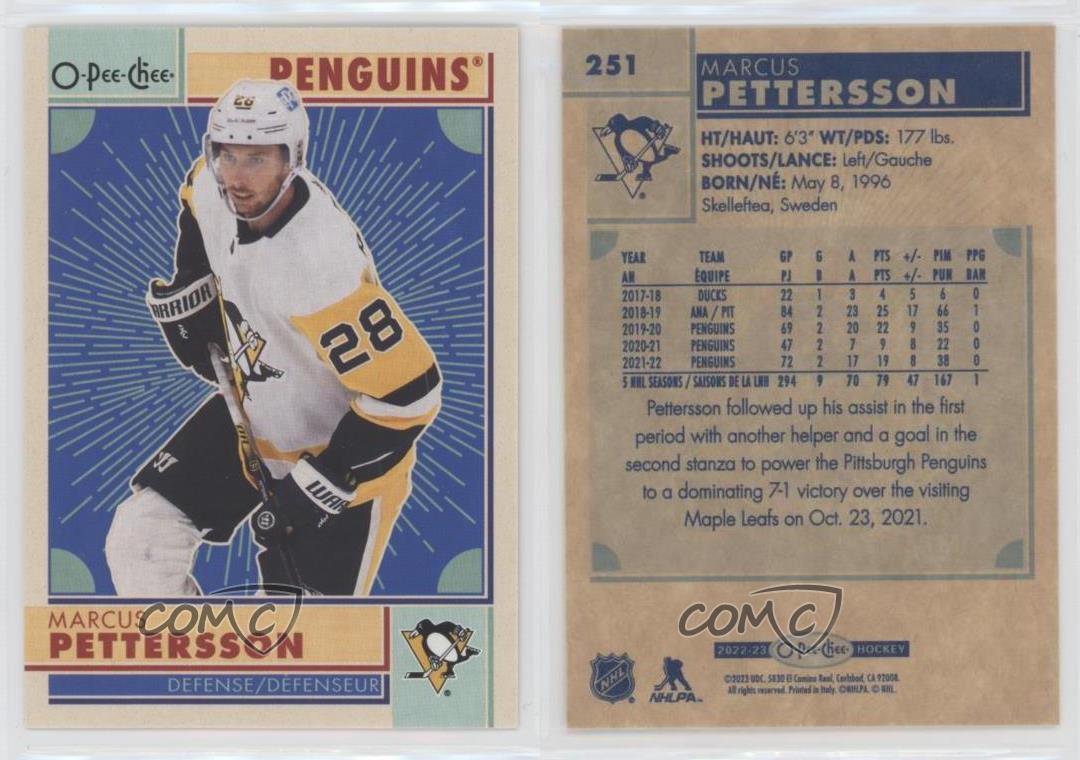 2022-23 UD O-Pee-Chee OPC Base #251 Marcus Pettersson - Pittsburgh Penguins