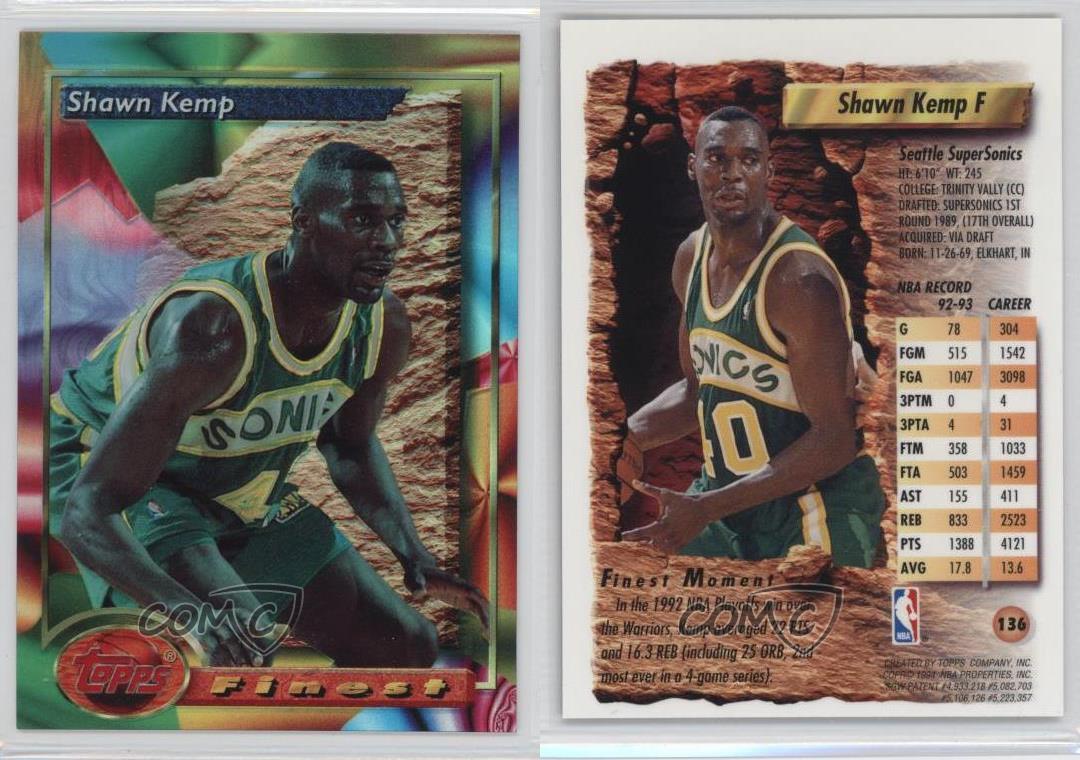 1993 Topps Finest Refractor 136 Shawn Kemp Seattle Supersonics Basketball Card eBay