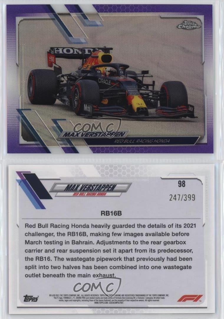 2021 Topps Chrome Formula 1 F1 Cars Purple Refractor /399 Max Verstappen #98