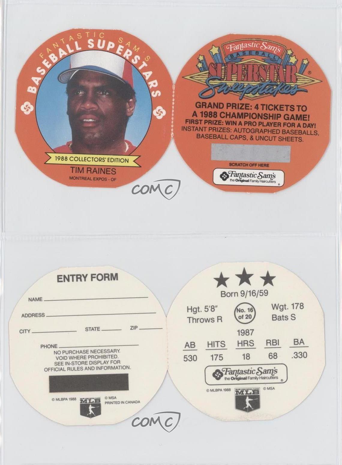 1988 FANTASTIC SAM'S BASEBALL SUPERSTARS DISC TIM RAINES