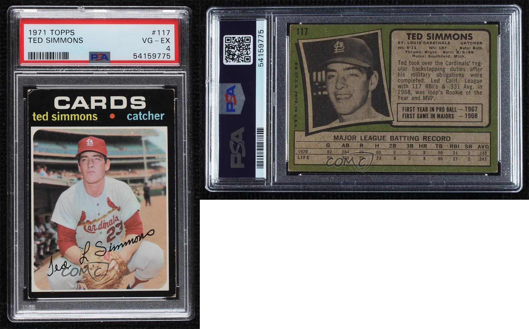Ted Simmons 1971 Topps #117 Psa 4 Vg-ex Baseball Rookie Card Hof Cardinals