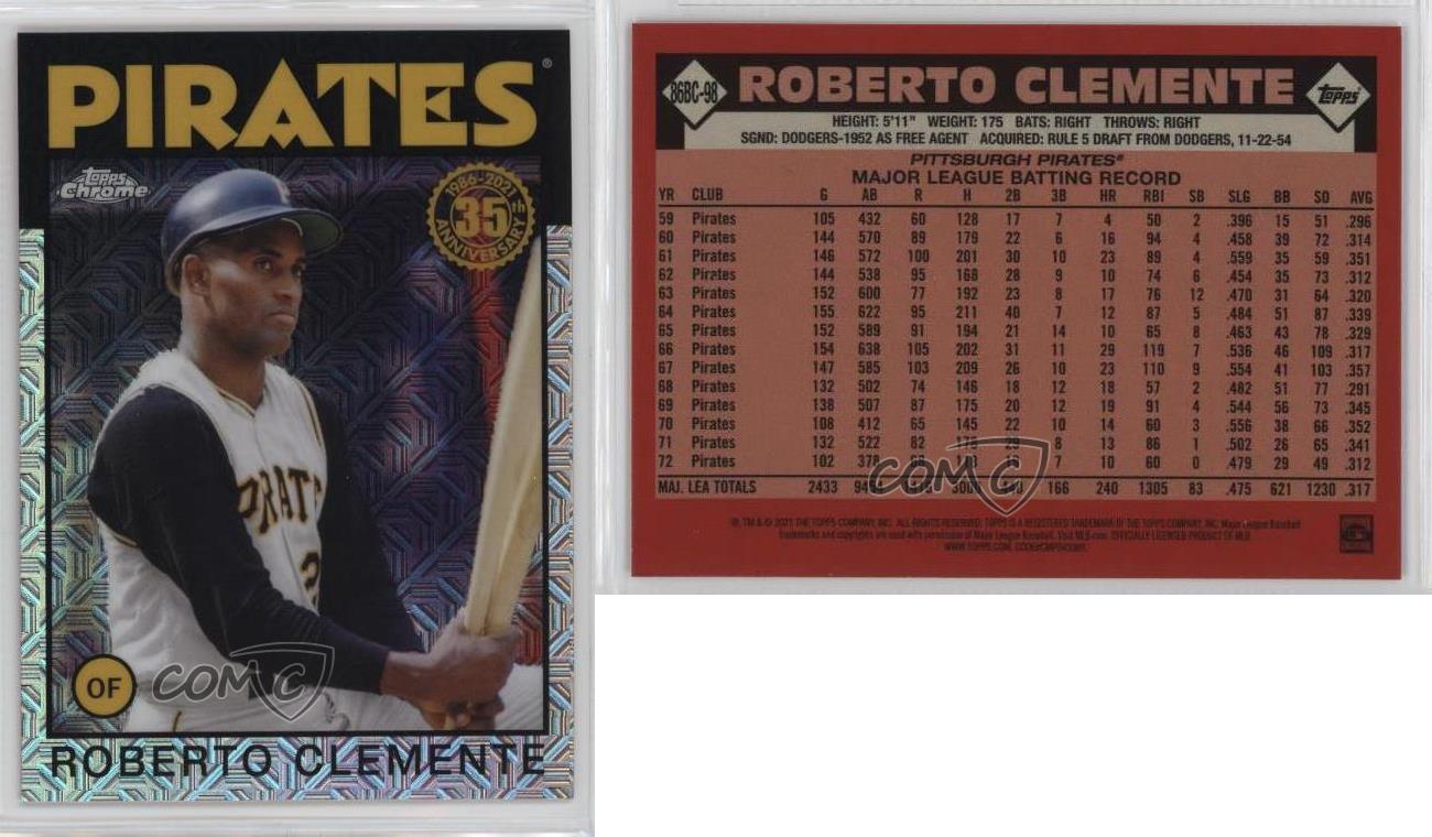 2021 Topps Silver Pack 1986 Topps Chrome Baseball Roberto Clemente #86BC-98 HOF - Foto 5 di 5