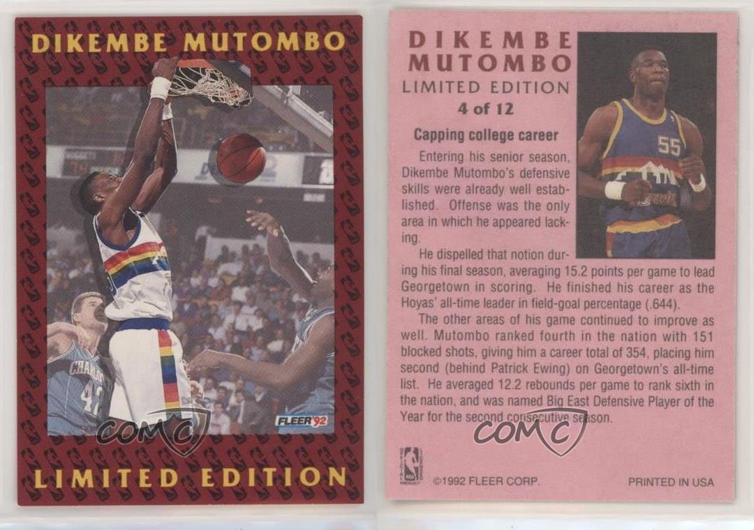 thumbnail 5  - 1991-92 Fleer Dikembe Mutombo Limited Edition Dikembe Mutombo #4 Rookie RC HOF