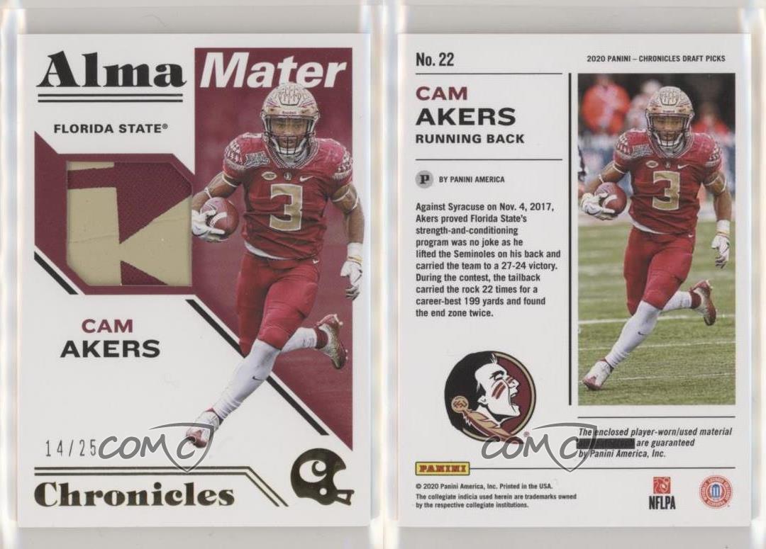 Cam Akers 2020 Panini Chronicles Draft Picks Alma Mater Rookie Jersey Card