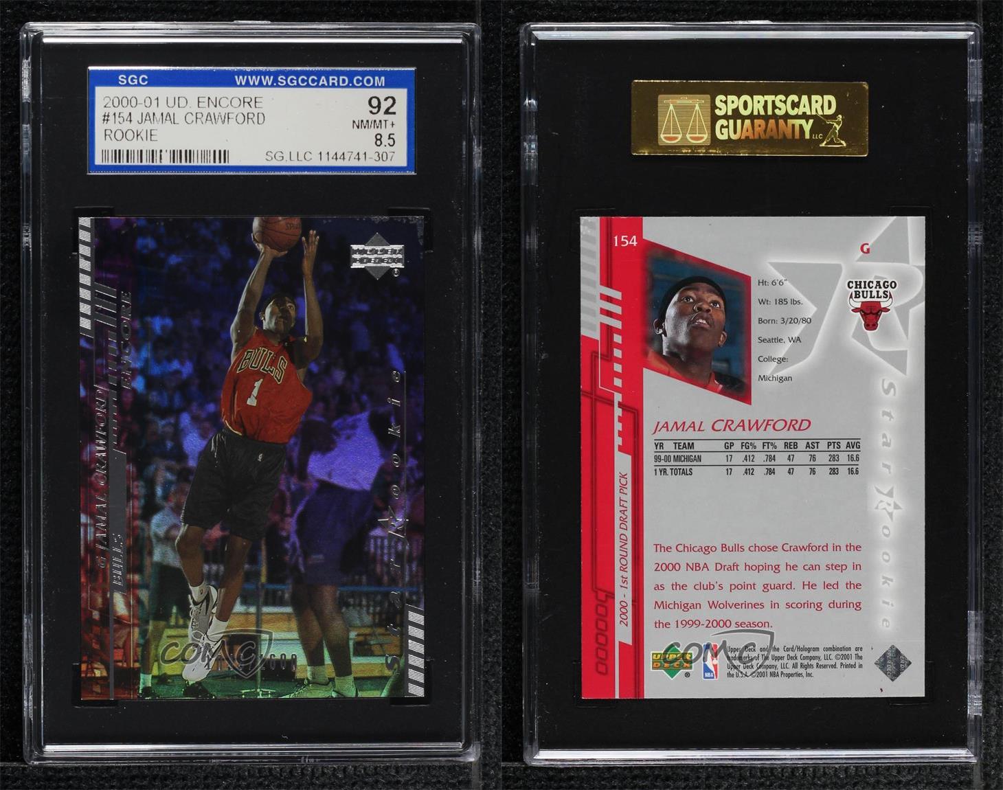 2000-01 Upper Deck Encore Star /1600 Jamal Crawford #154 SGC 92 Rookie RC - Picture 3 of 3