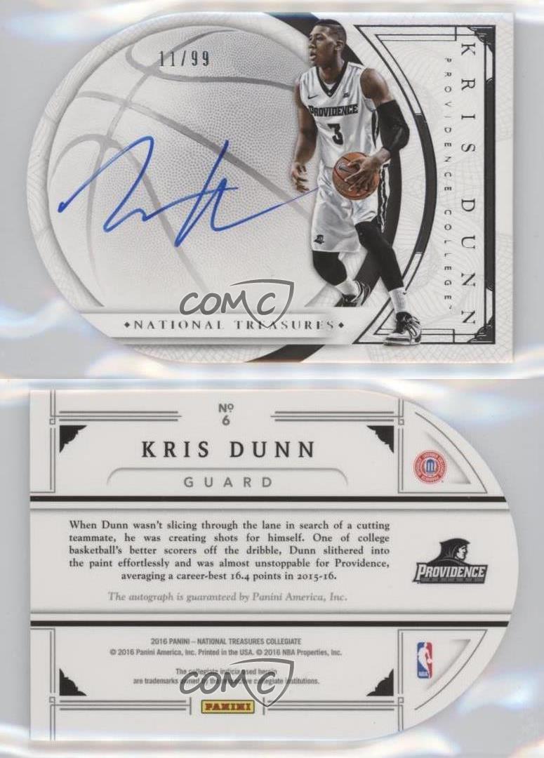 2016 National Treasures Collegiate Basketball /99 Kris Dunn #6 Rookie Auto RC