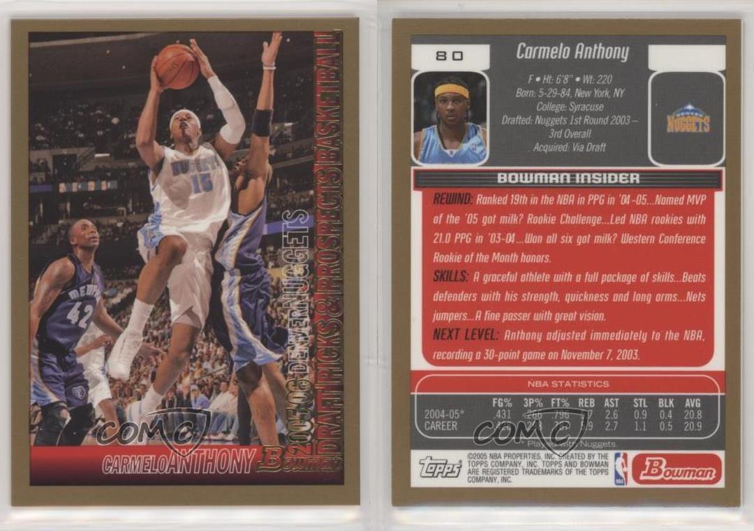  2005 Bowmanv Carmelo Anthony Nuggets Draft Picks