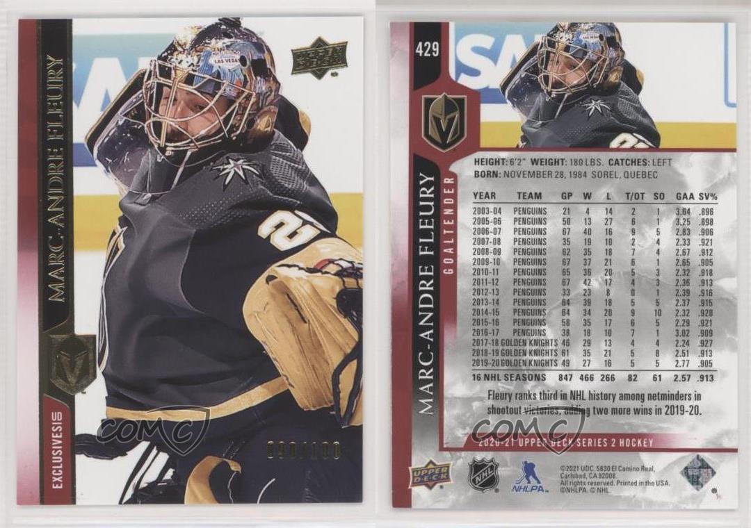 Upper Deck UD Exclusives 2020-21/100 Marc-Andre Fleury #429 - Imagen 3 de 3