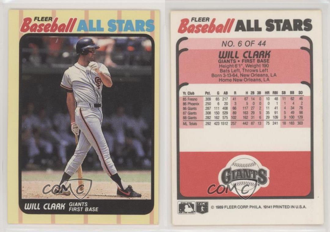 1989 Fleer Baseball All-stars Will Clark Graded Authenticated 