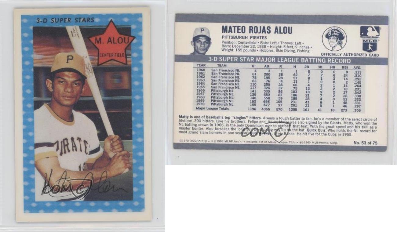 1971 Kellogg's 3-D Super Stars Matty Alou (1970 XOGRAPH 273 Career RBI) #53 - Bild 4 von 4