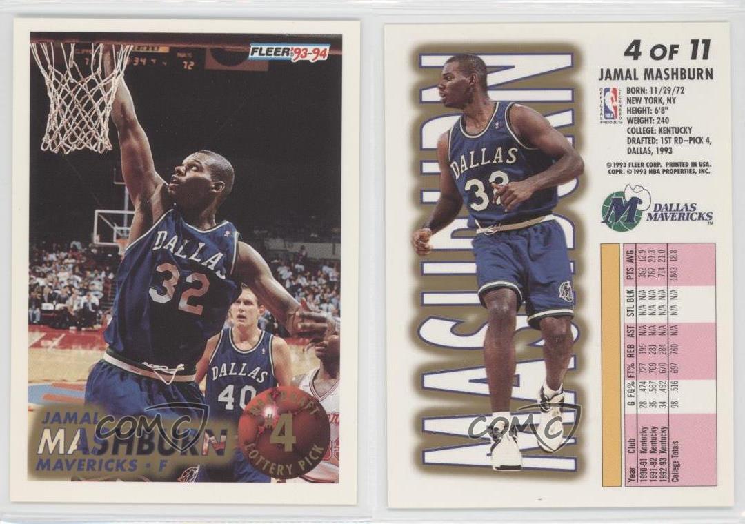 1993 Fleer NBA Draft Lottery #4 Jamal Mashburn Dallas ...