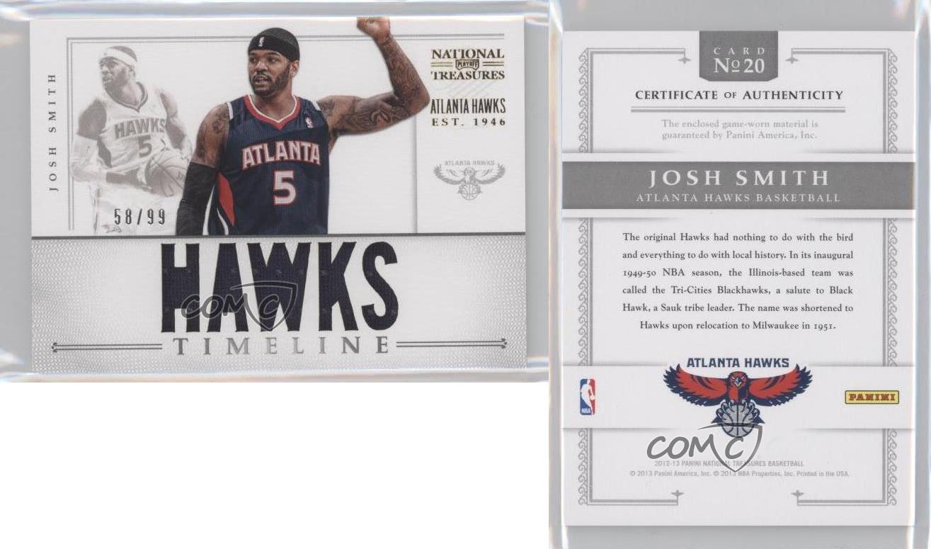 2012 Panini National Treasures Timeline Soprannomi Personalizzati Squadra /99 Josh Smith #20 - Foto 3 di 3