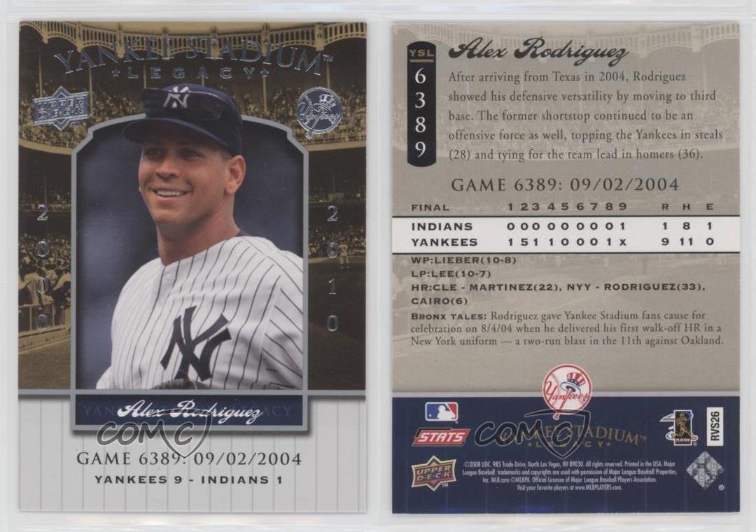 2008 Upper collection Deck Yankee Stadium Legacy Alex Rodriguez #YSL6389