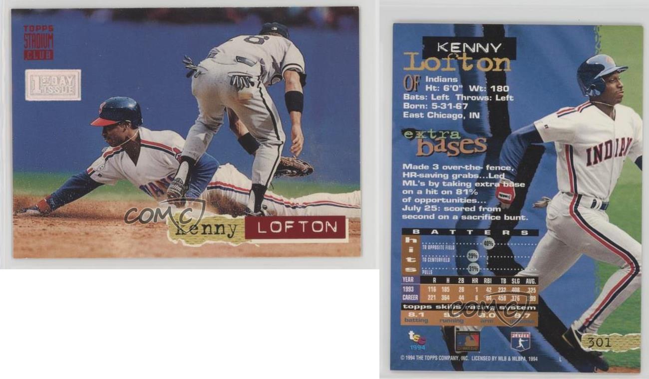 1994 Topps Stadium Club 1° giorno edizione Kenny Lofton #301 - Foto 3 di 4