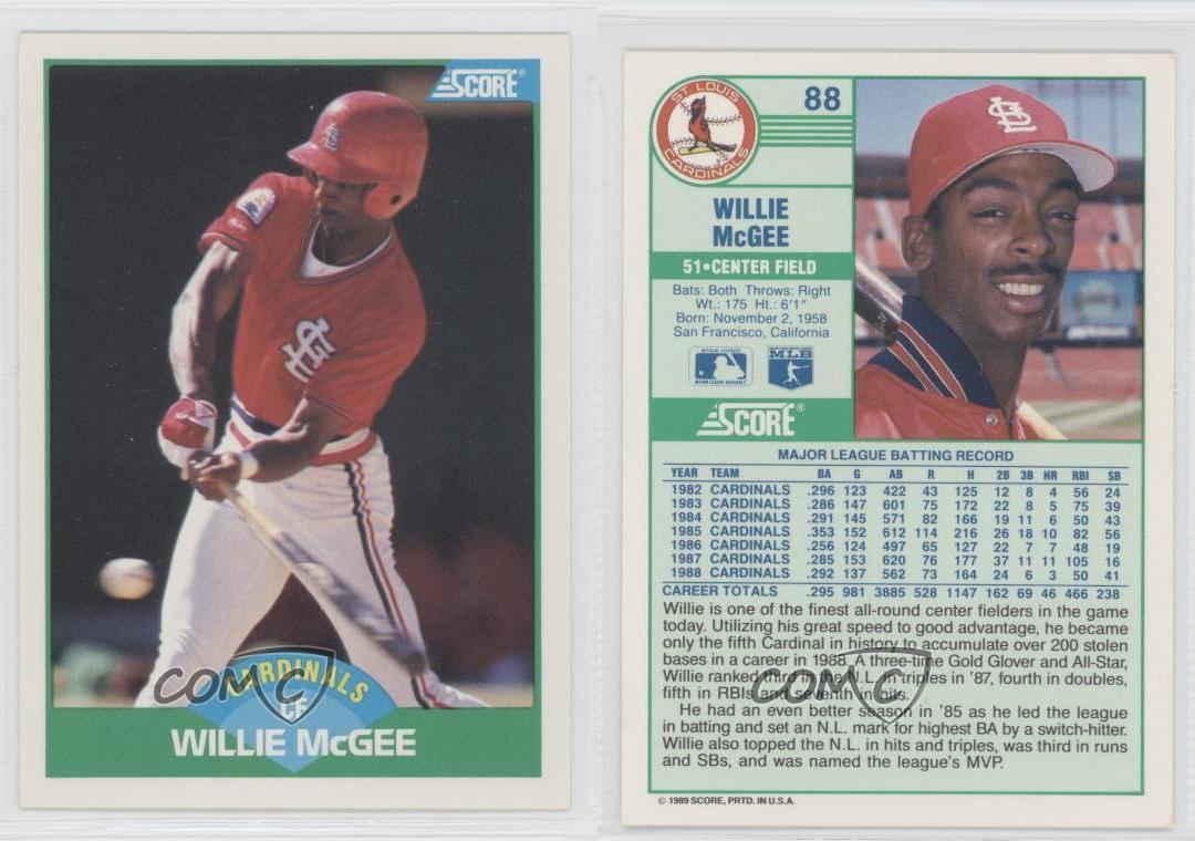 1989 Score 88 Willie McGee St. Louis Cardinals Baseball Card eBay