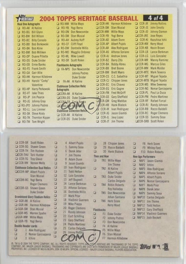 2004 Topps Heritage Checklists 4 Checklist Baseball Card eBay