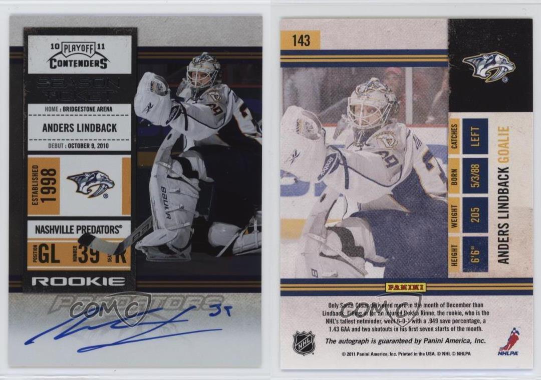 2010-11 Panini Playoff Contenders Ticket Anders Lindback #143 Rookie Auto RC - Picture 3 of 4