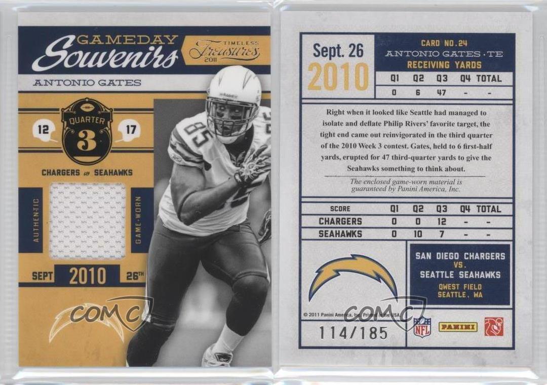 2011 Panini Timeless Treasures Gameday Souvenirs 3rd Quarter /185 Antonio Gates