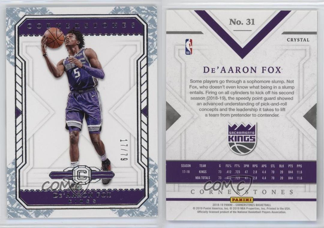 2018-19 Panini Cornerstones Crystal De'Aaron Fox #31 Serial Numbered /79