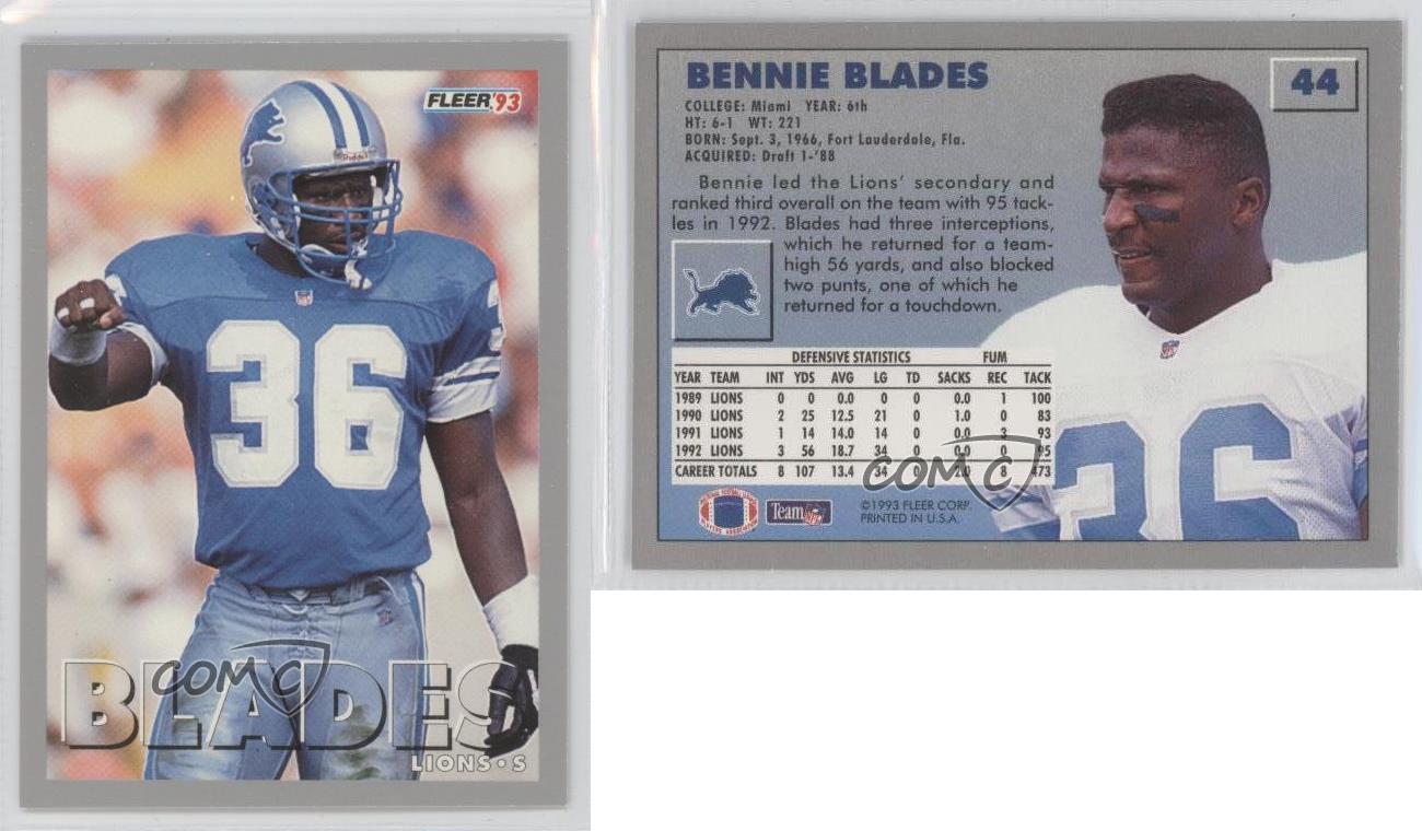 1993 Fleer 44 Bennie Blades Detroit Lions Football Card eBay