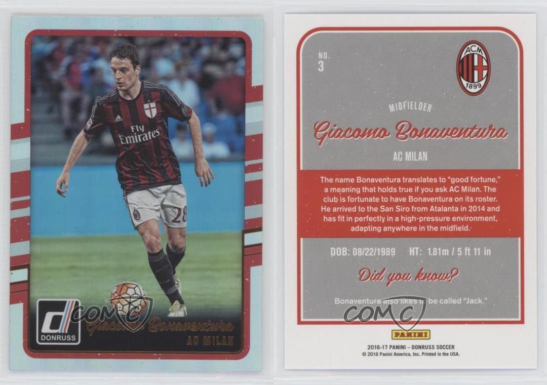 2016-17 Panini Donruss Soccer AC Milan Giacoma Bonaventura Card # 3 