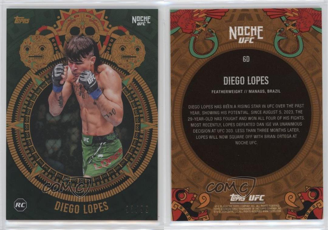 Topps UFC Noche Green 2024/99 Diego Lopes #6D Rookie RC - Imagen 3 de 3