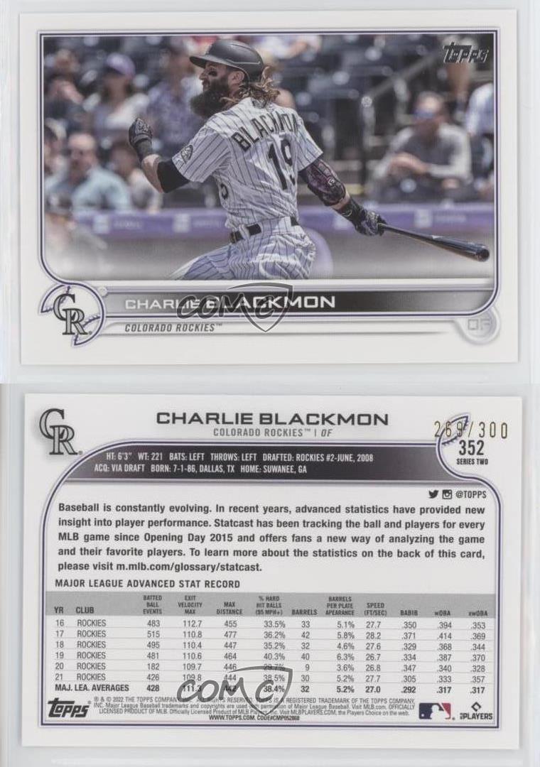  2022 TOPPS #352 CHARLIE BLACKMON ROCKIES BASEBALL MLB