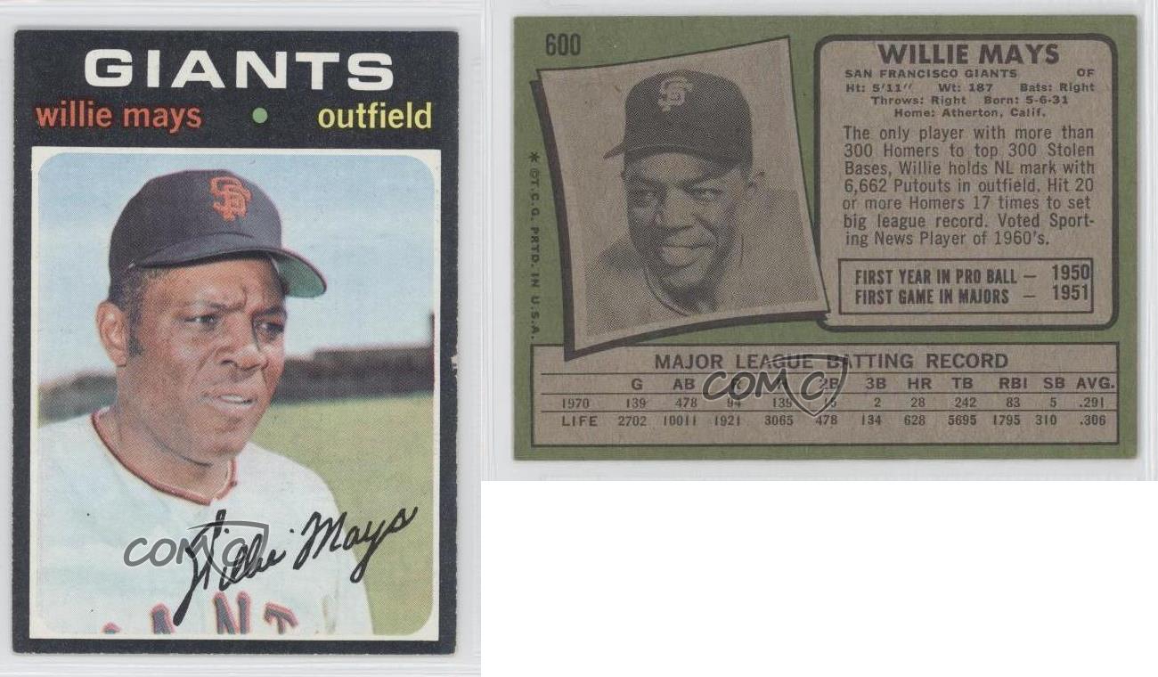 1971 Topps 600 Willie Mays San Francisco Giants Baseball